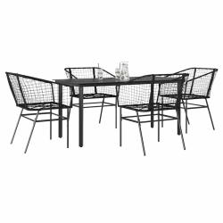 Ensemble &agrave; manger de jardin 5 pcs noir r&eacute;sine tress&eacute;e verre