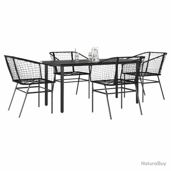 Ensemble � manger de jardin 5 pcs noir r�sine tress�e verre