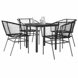 Ensemble &agrave; manger de jardin 5 pcs noir r&eacute;sine tress&eacute;e verre