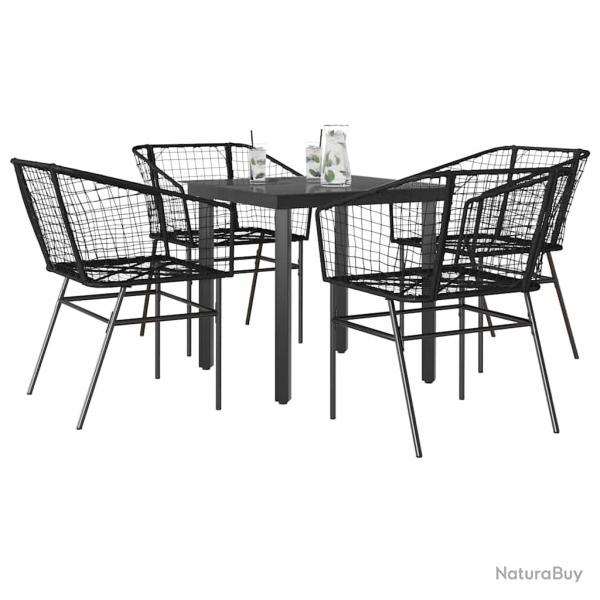 Ensemble � manger de jardin 5 pcs noir r�sine tress�e verre