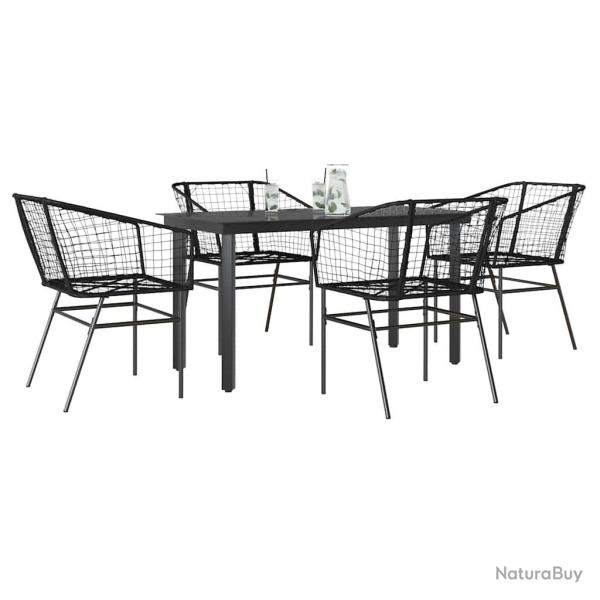 Ensemble � manger de jardin 5 pcs noir r�sine tress�e verre