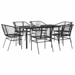 Ensemble &agrave; manger de jardin 7pcs noir poly rotin verre