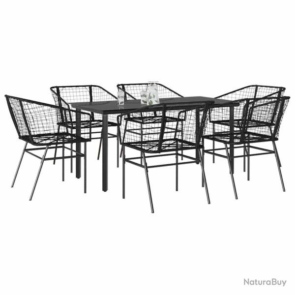 Ensemble � manger de jardin 7pcs noir poly rotin verre