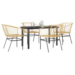 Ensemble &agrave; manger jardin 5pcs marron poly rotin verre