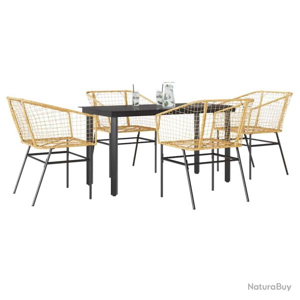 Ensemble � manger jardin 5pcs marron poly rotin verre