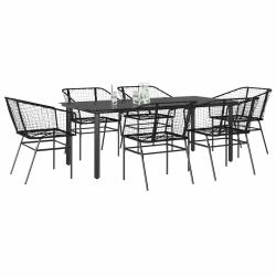 Ensemble &agrave; manger de jardin 7pcs noir poly rotin verre
