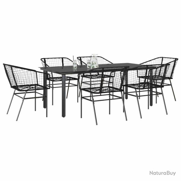 Ensemble � manger de jardin 7pcs noir poly rotin verre