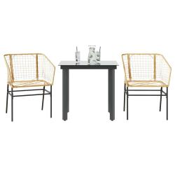 Ensemble &agrave; manger de jardin 3pcs marron r&eacute;sine tress&eacute;e verre