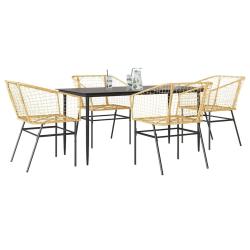 Ensemble &agrave; manger jardin 5pcs marron poly rotin verre