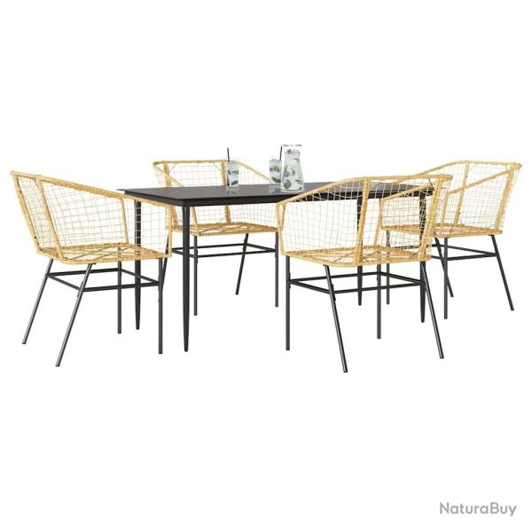Ensemble � manger jardin 5pcs marron poly rotin verre