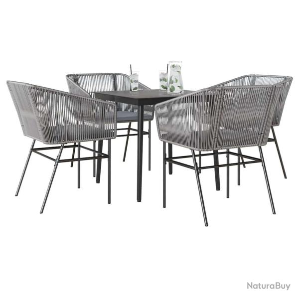 Ensemble � manger jardin coussins 5 pcs gris poly rotin verre