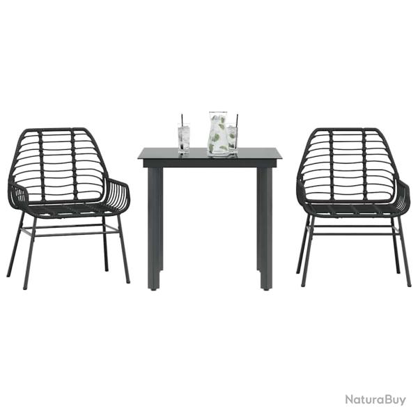 Ensemble � manger de jardin 3 pcs noir r�sine tress�e verre