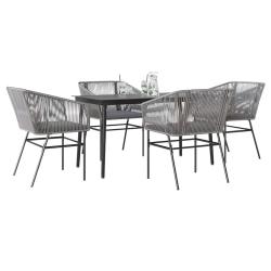 Ensemble &agrave; manger jardin coussins 5 pcs gris poly rotin verre