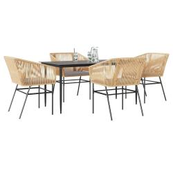 Ensemble &agrave; manger jardin coussins 5pcs marron poly rotin verre