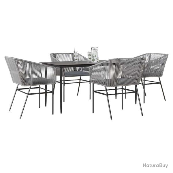Ensemble � manger jardin coussins 5 pcs gris poly rotin verre