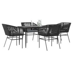 Ensemble &agrave; manger de jardin et coussins 5 pcs noir rotin verre