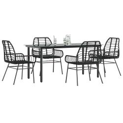 Ensemble &agrave; manger de jardin 5 pcs noir r&eacute;sine tress&eacute;e verre
