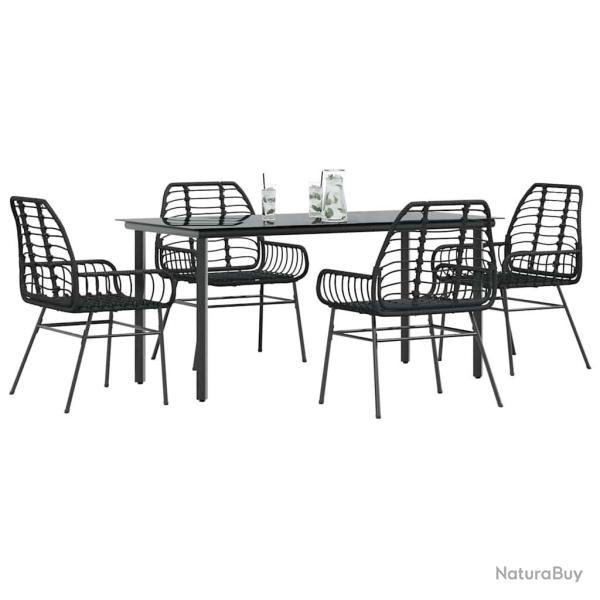 Ensemble � manger de jardin 5 pcs noir r�sine tress�e verre