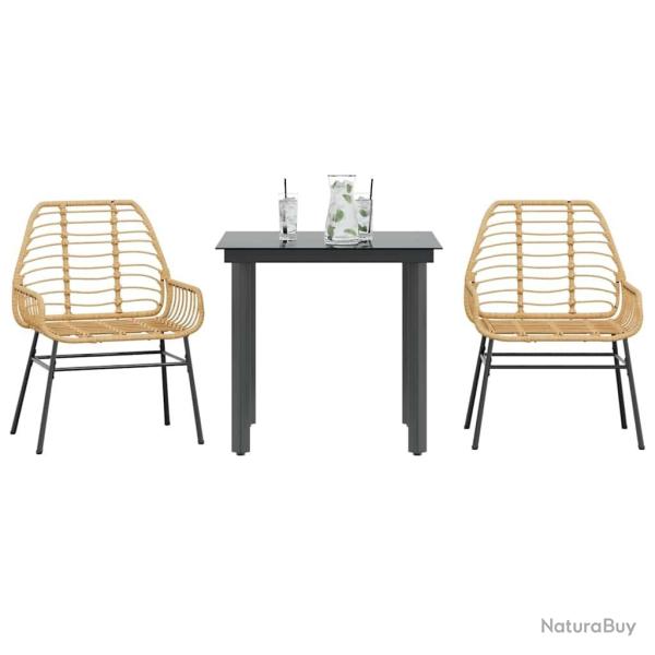 Ensemble � manger de jardin 3pcs marron r�sine tress�e verre
