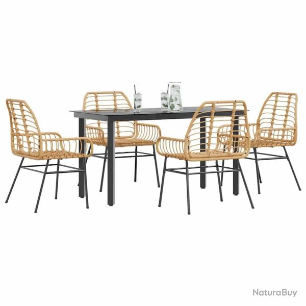 Ensemble � manger jardin 5pcs marron poly rotin verre