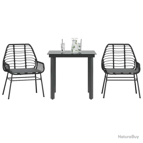 Ensemble � manger de jardin et coussins 3 pcs noir rotin verre