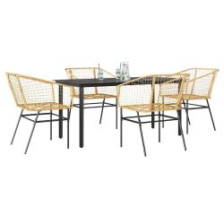 Ensemble &agrave; manger jardin 5pcs marron poly rotin verre