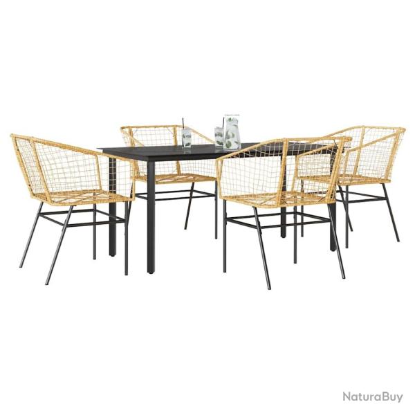 Ensemble � manger jardin 5pcs marron poly rotin verre