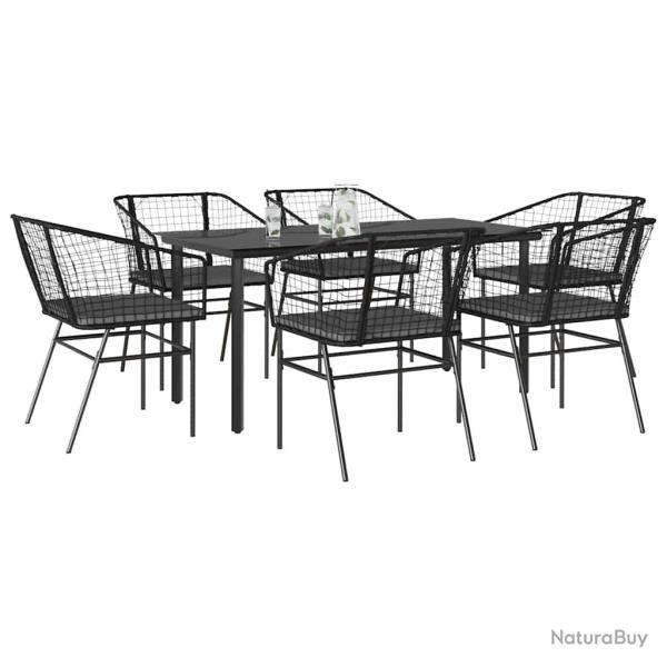 Ensemble � manger de jardin coussins 7pcs noir poly rotin verre