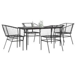 Ensemble &agrave; manger de jardin 5 pcs noir r&eacute;sine tress&eacute;e verre