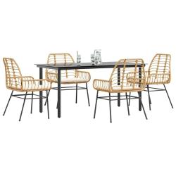 Ensemble &agrave; manger jardin coussins 5pcs marron poly rotin verre