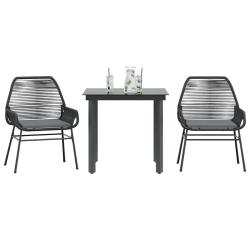 Ensemble &agrave; manger de jardin et coussins 3 pcs noir rotin verre
