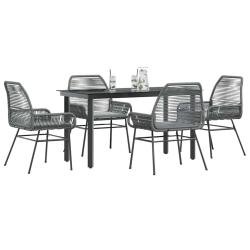 Ensemble &agrave; manger jardin coussins 5 pcs gris poly rotin verre