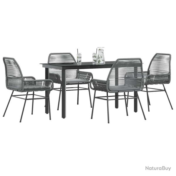 Ensemble � manger jardin coussins 5 pcs gris poly rotin verre
