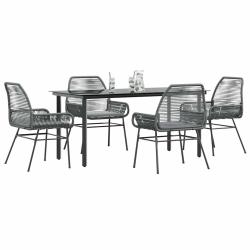 Ensemble &agrave; manger jardin coussins 5 pcs gris poly rotin verre