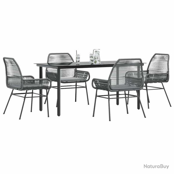 Ensemble � manger jardin coussins 5 pcs gris poly rotin verre