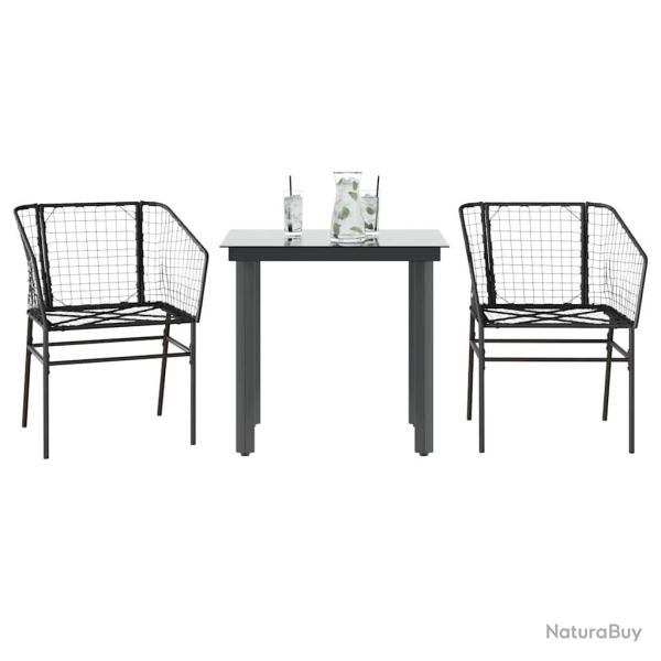 Ensemble � manger de jardin 3 pcs noir r�sine tress�e verre
