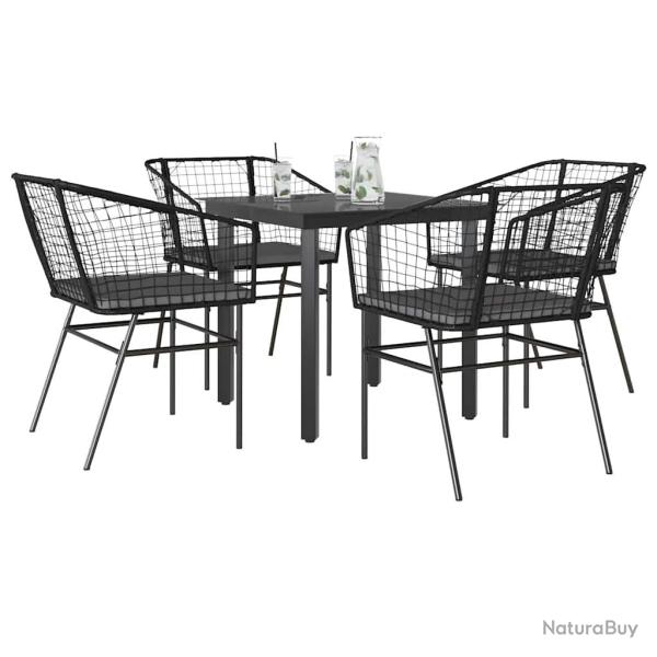 Ensemble � manger de jardin et coussins 5 pcs noir rotin verre
