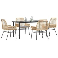Ensemble &agrave; manger jardin coussins 5pcs marron poly rotin verre
