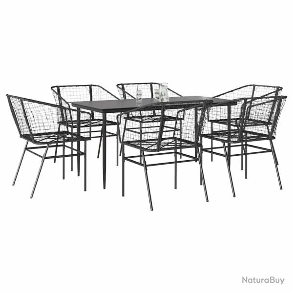 Ensemble � manger de jardin 7pcs noir poly rotin verre