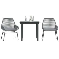 Ensemble &agrave; manger jardin coussins 3 pcs gris poly rotin verre
