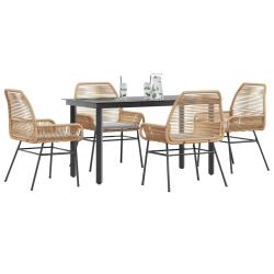 Ensemble &agrave; manger jardin coussins 5pcs marron poly rotin verre