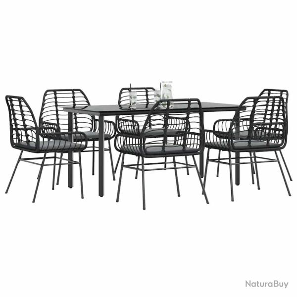 Ensemble � manger de jardin coussins 7pcs noir poly rotin verre