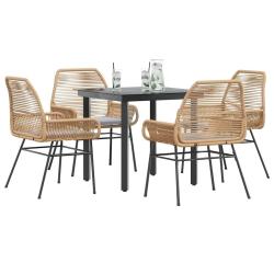 Ensemble &agrave; manger jardin coussins 5pcs marron poly rotin verre