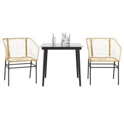 Ensemble &agrave; manger de jardin 3pcs marron r&eacute;sine tress&eacute;e verre