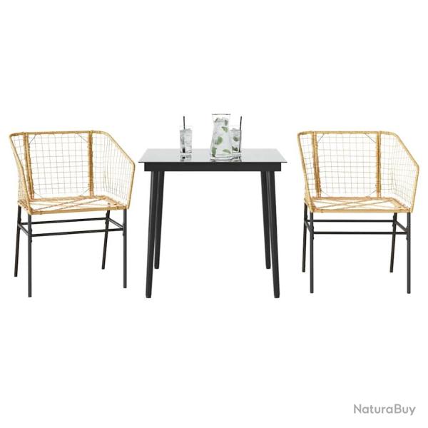 Ensemble � manger de jardin 3pcs marron r�sine tress�e verre