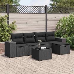 Salon de jardin 6 pcs avec coussins noir r&eacute;sine tress&eacute;e