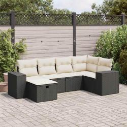 Salon de jardin 6 pcs avec coussins noir r&eacute;sine tress&eacute;e