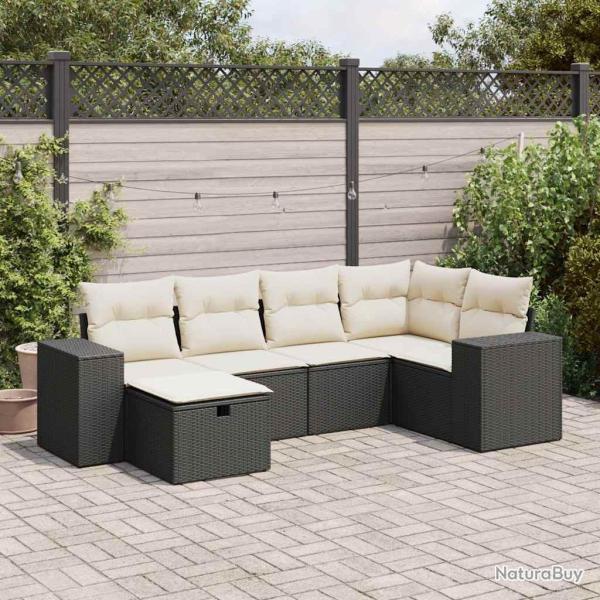 Salon de jardin 6 pcs avec coussins noir r�sine tress�e