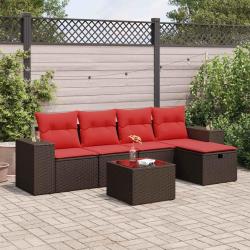 Salon de jardin avec coussins 6 pcs marron r&eacute;sine tress&eacute;e