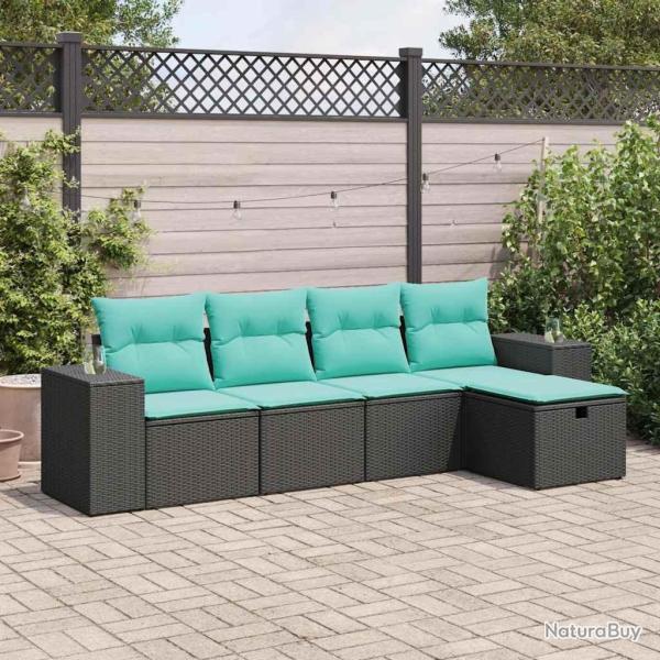 Salon de jardin 5 pcs avec coussins noir r�sine tress�e